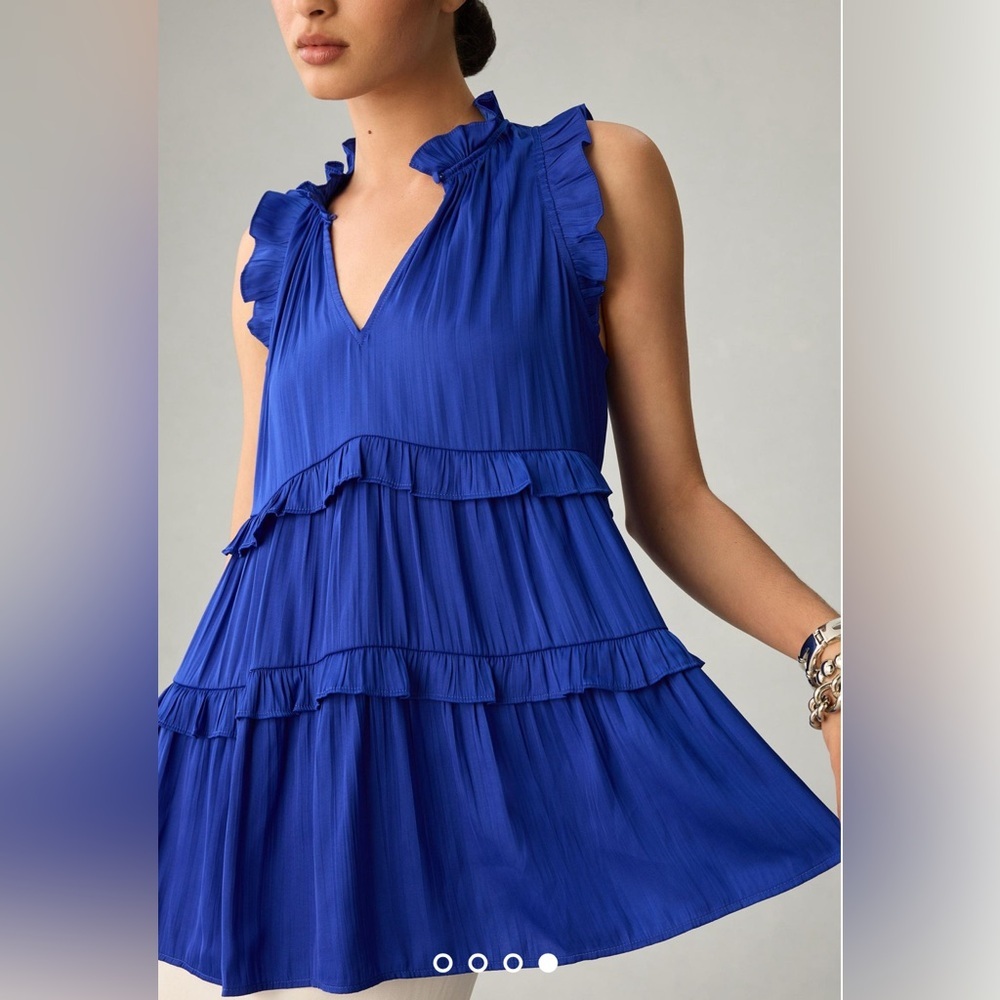 Anthropologie Blue Ruffled Blouse